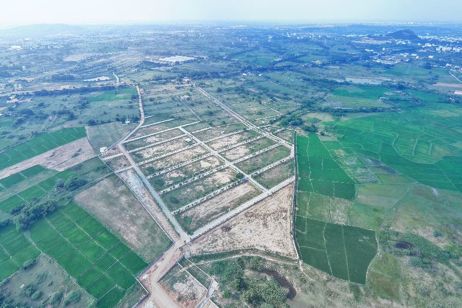 Drone 360° aerial view of a plotted layout